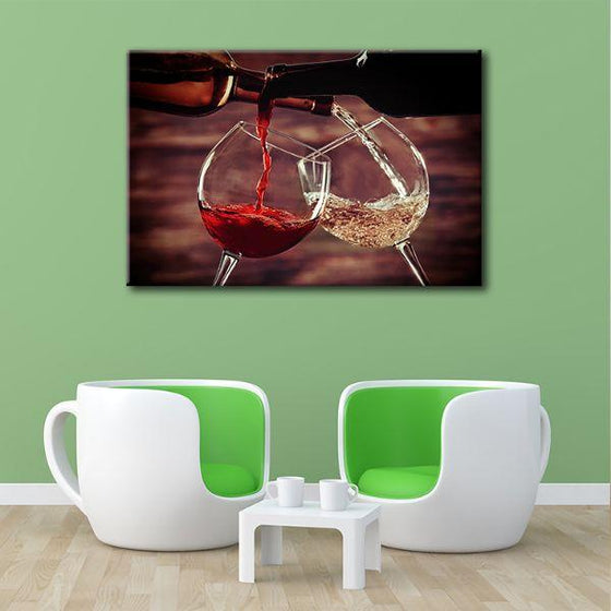 Pouring Red & White Wine Canvas Wall Art Decor