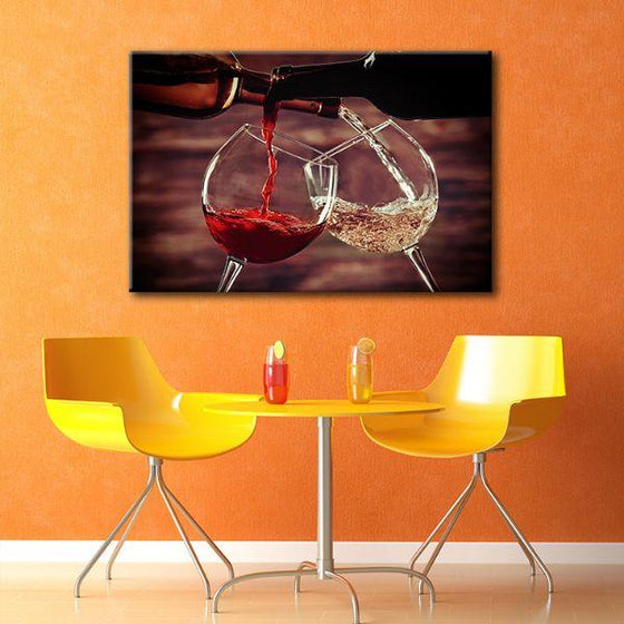 Pouring Red & White Wine Canvas Wall Art Dining Room