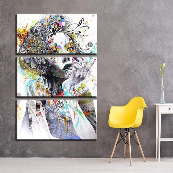 Psychedelic Girl With Flower 3 Panels Canvas Wall Art Bedroom