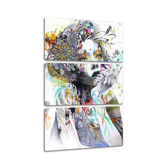 Psychedelic Girl With Flower 3 Panels Canvas Wall Art Set