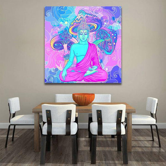 Psychedelic Sitting Buddha Canvas Wall Art Dining Room
