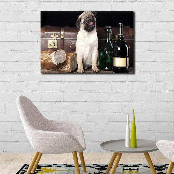 Pug With Wine Bottles Canvas Wall Art Ideas