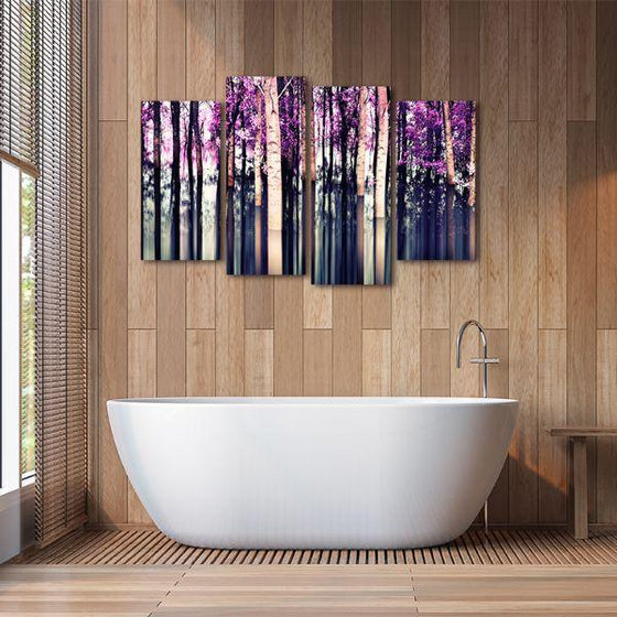 Purple Birch Trees 4 Panels Canvas Wall Art Bathroom