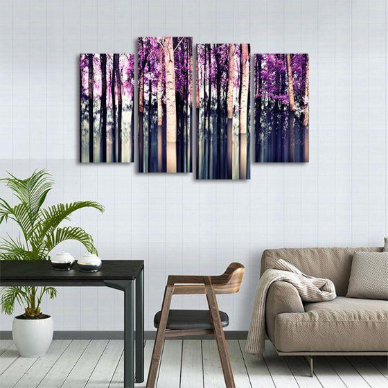 Purple Birch Trees 4 Panels Canvas Wall Art Decor