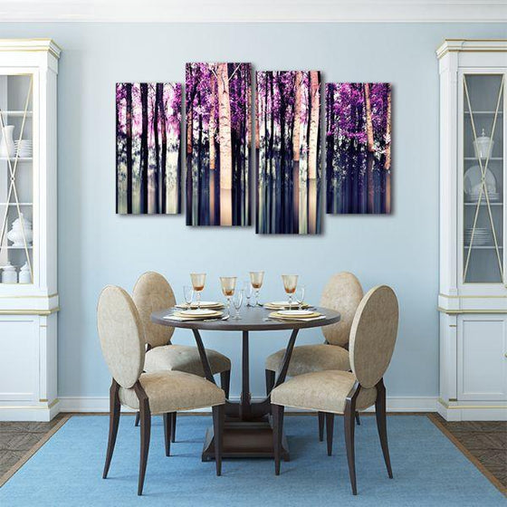 Purple Birch Trees 4 Panels Canvas Wall Art Dining Room