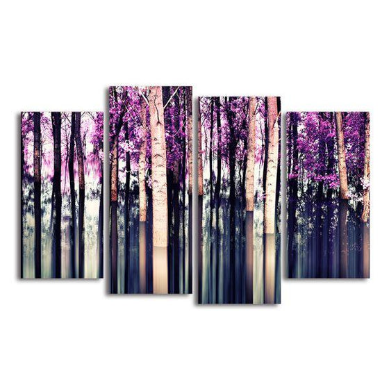 Purple Birch Trees 4 Panels Canvas Wall Art