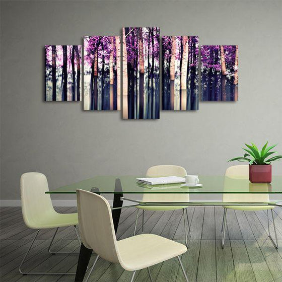 Purple Birch Trees 5 Panels Canvas Wall Art Office