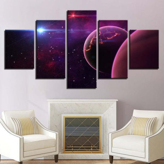 Purple Planets Wall Art Living Room