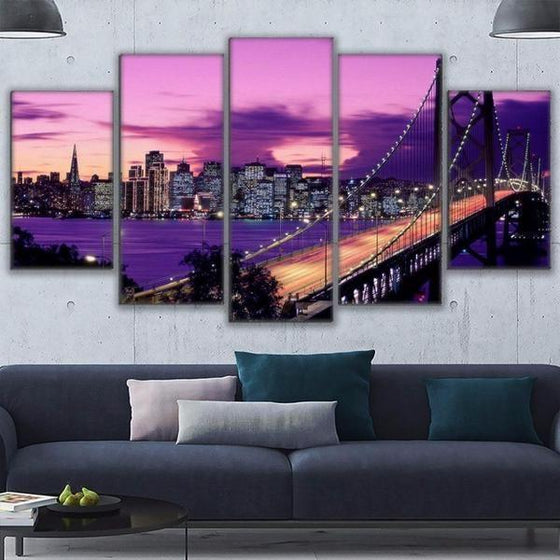 Purple Sunset San Francisco Canvas Living Room Wall Art