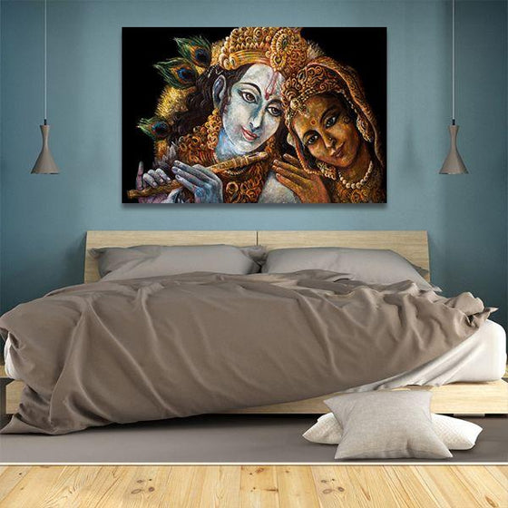 Radha & Krishna With Flute Canvas Wall Art Bedroom