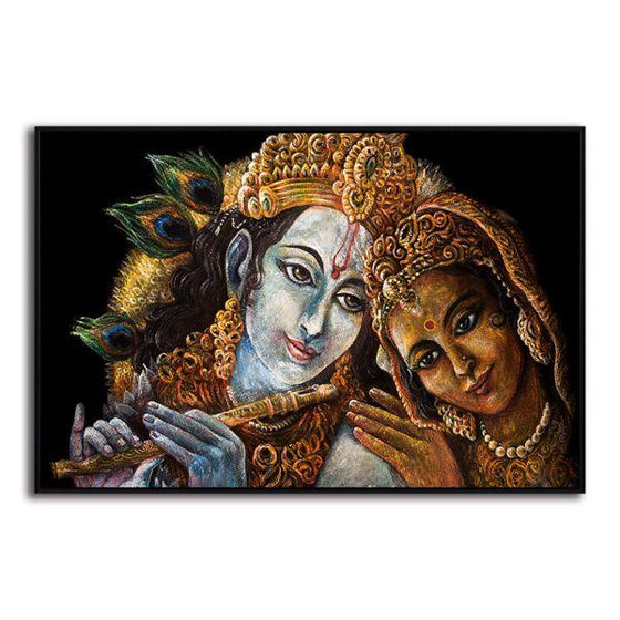 Radha & Krishna With Flute Canvas Wall Art Decor