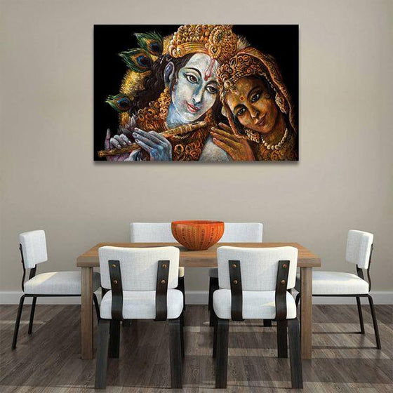 Radha & Krishna With Flute Canvas Wall Art Dining Room