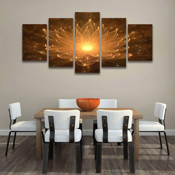 Radiant Lotus 5 Panels Canvas Wall Art Dining Room