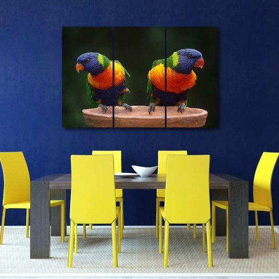 Rainbow Lorikeet Parrots 3 Panels Canvas Wall Art Dining Room