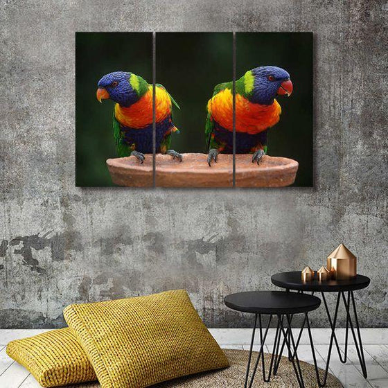 Rainbow Lorikeet Parrots 3 Panels Canvas Wall Art Kids Room