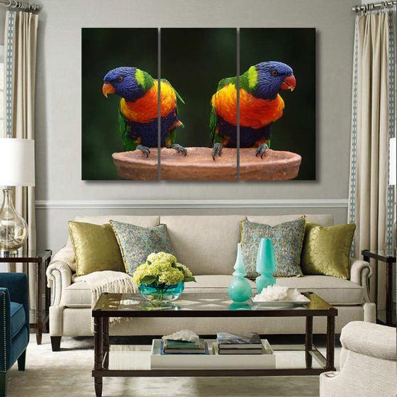 Rainbow Lorikeet Parrots 3 Panels Canvas Wall Art Living Room