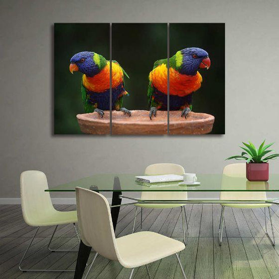 Rainbow Lorikeet Parrots 3 Panels Canvas Wall Art Office