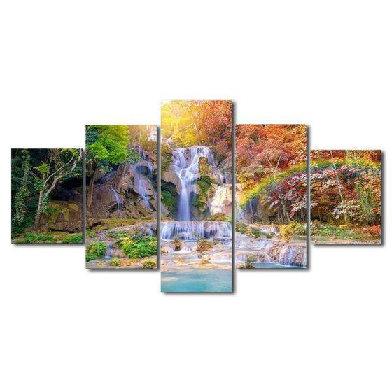 Scenic Rainbow Waterfall View Canvas Wall Art