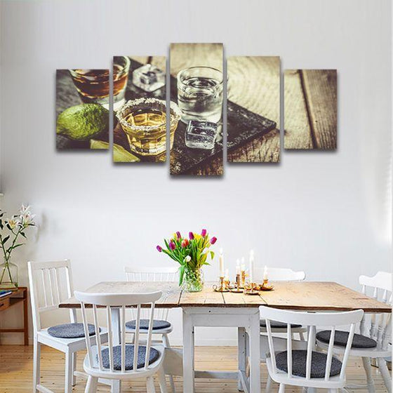 Single Shots Of Liquor 5 Panels Canvas Wall Art Kitchen