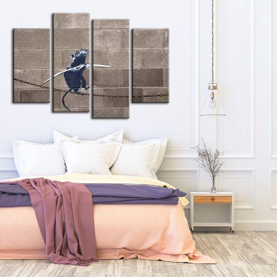 Rat On Tightrope By Banksy 4 Panels Canvas Wall Art Set