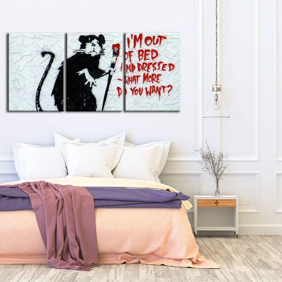 Rat Out Of Bed By Banksy 3 Panels Canvas Wall Art Decor