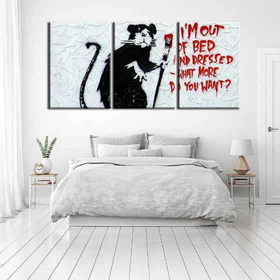 Rat Out Of Bed By Banksy 3 Panels Canvas Wall Art Set