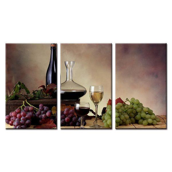 Red And White Grape Wine 3-Panel Canvas Wall Art