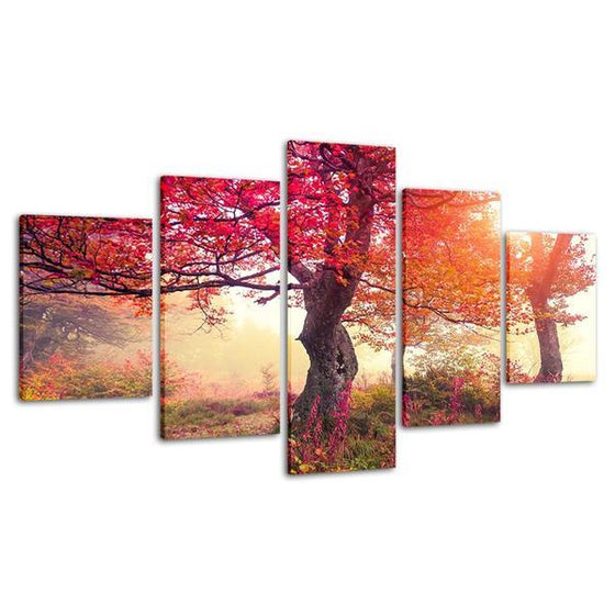 Red Autumn Trees Canvas Wall Art Set