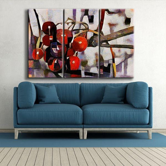 Red Berries Cubism 3 Panels Canvas Wall Art Decor