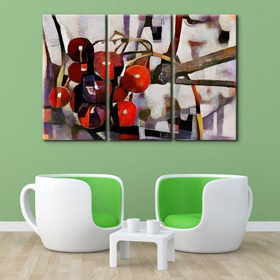 Red Berries Cubism 3 Panels Canvas Wall Art Print