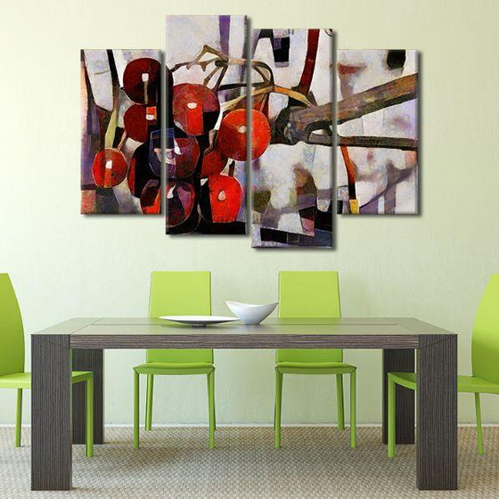 Red Berries Cubism 4 Panels Canvas Wall Art Set