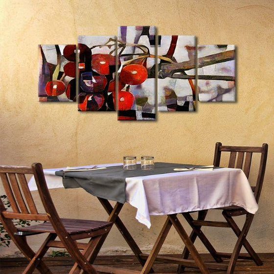 Red Berries Cubism 5 Panels Canvas Wall Art Dining Room