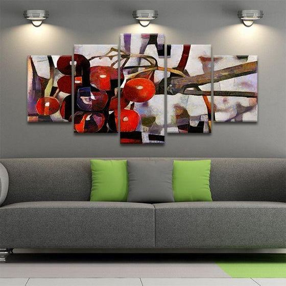 Red Berries Cubism 5 Panels Canvas Wall Art Set