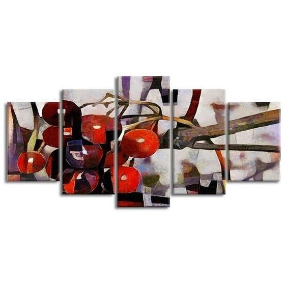 Red Berries Cubism 5 Panels Canvas Wall Art