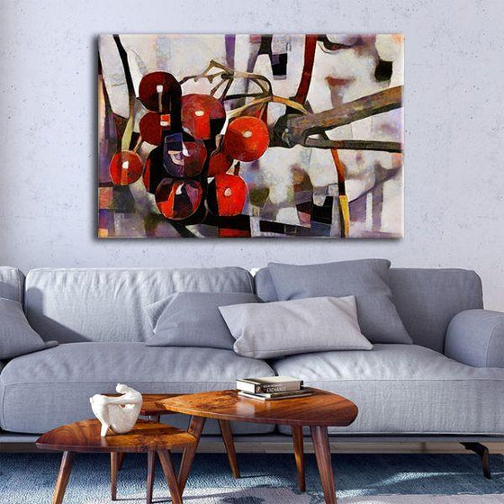 Red Berries Cubism Canvas Wall Art Print