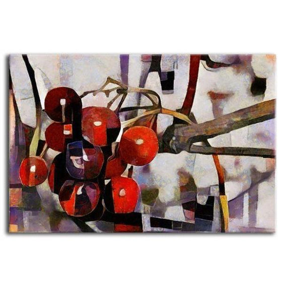Red Berries Cubism Canvas Wall Art