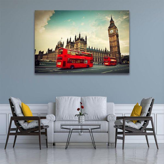 Red Bus On Westminster Canvas Wall Art Living Room