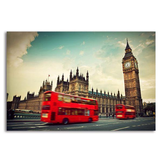 Red Bus On Westminster Canvas Wall Art