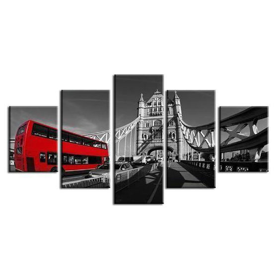 Red Bus & Tower Bridge Scenery Canvas Wall Art