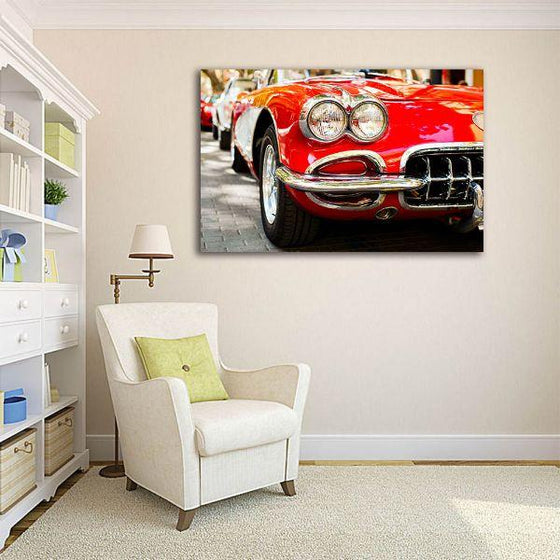 Red Classic Chevy Corvette Canvas Wall Art Print