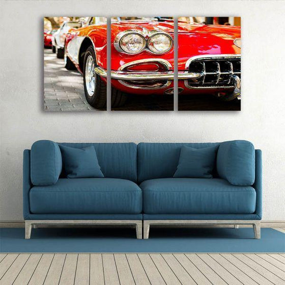 Red Classic Corvette 3 Panels Canvas Wall Art Living Room