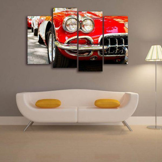 Red Classic Corvette 4 Panels Canvas Wall Art Set