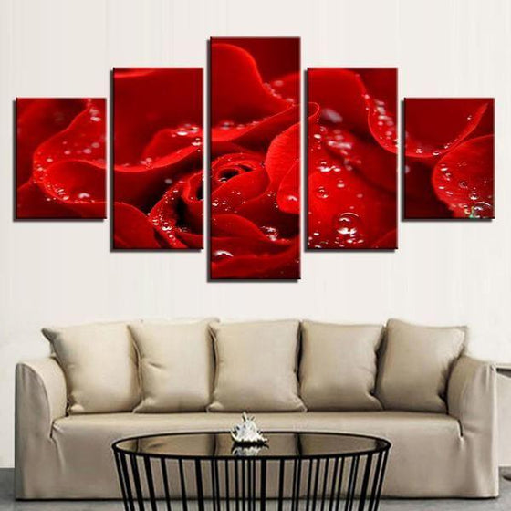 Red Rose With Water Droplets Canvas Wall Art