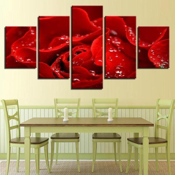 Red Rose With Water Droplets Canvas Wall Art For Dining Room