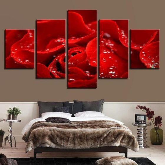 Red Rose With Water Droplets Canvas Wall Art For Bedroom