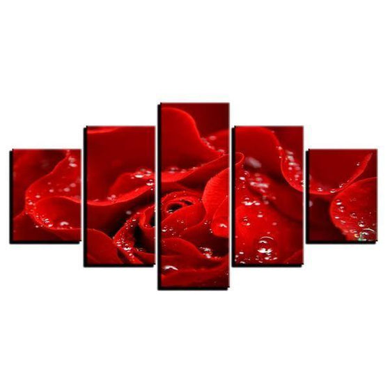 Red Rose With Water Droplets Canvas Wall Art Prints
