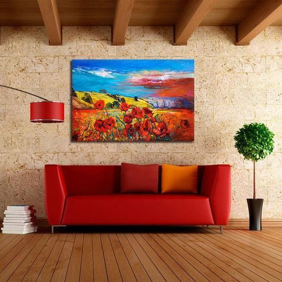 Red Poppies Landscape Wall Art Living Room
