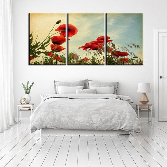 Red Poppy Flowers 3 Panels Canvas Wall Art Bedroom