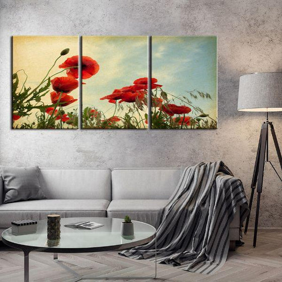 Red Poppy Flowers 3 Panels Canvas Wall Art Living Room