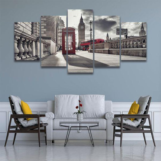 Red Telephone Booth Canvas Wall Art Living Room